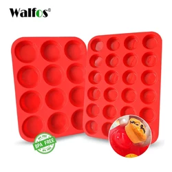 Walfos 100% Food Grade 12 Cup Silicone Muffin Pan &Cupcake Baking Pan Non-Stick Silicone Cake Mold Round Mini Muffin Pan Form