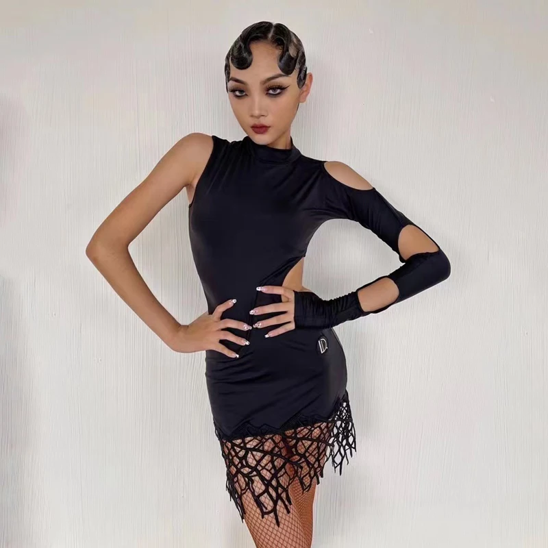 

Women Latin Dance Dress Sexy Black Fringed Dress Ballroom Chacha Smaba Tango Latin Dance Performance Competition Clothes DW041