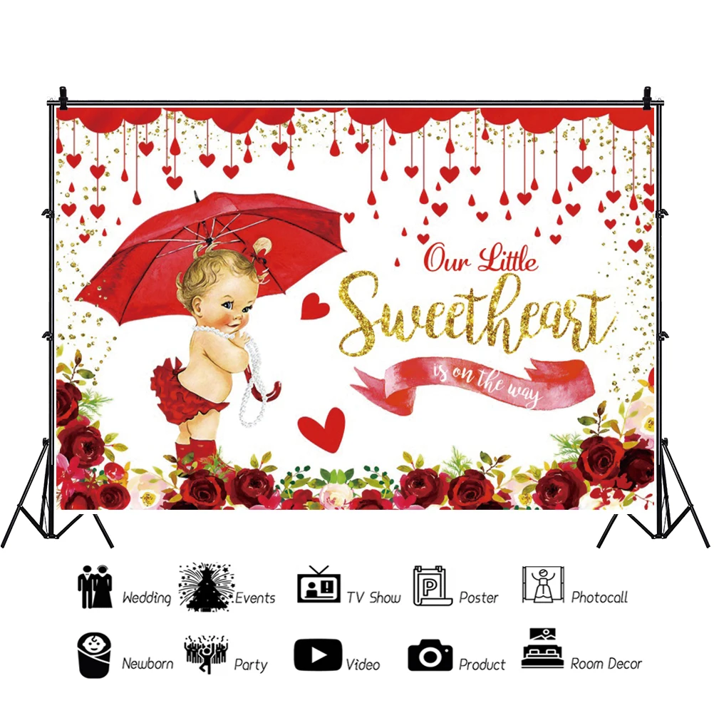 خلفية صور لحفلة الوليد على شكل قلب صغير خلفية لصور استحمام الطفل بأزهار الورد الأحمر بورتريه تصوير دعائم خلفية عائلية