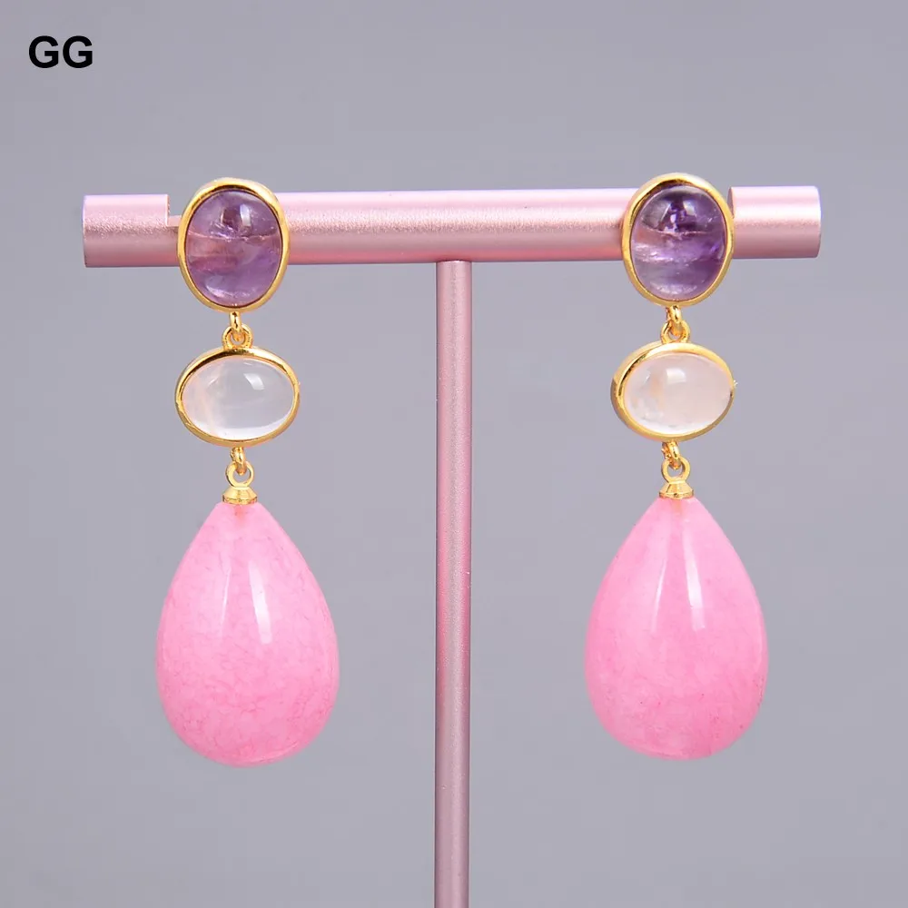 GG Natural Teardrop Amethyst Amazonite  Agate Jade  Quartz Aventurine Dangle Stud Earrings For Women