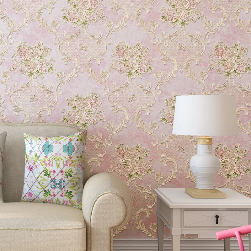 American Style Rustic Small Flower Non-woven Wallpaper Roll Blue Pink Beige 3d Embossed Floral Living Room Wall Paper For Walls