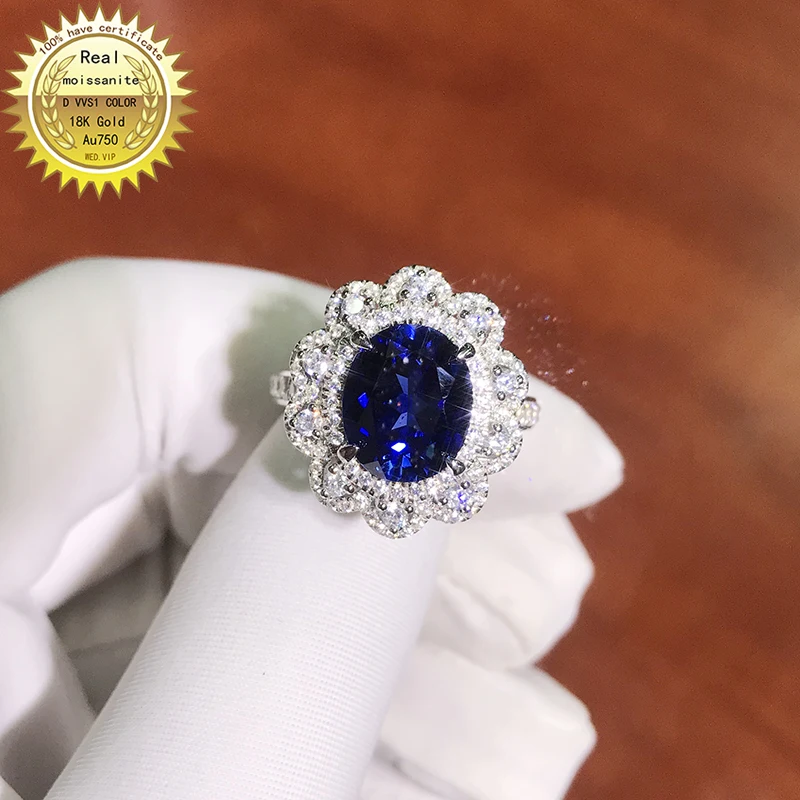 

9K Gold ring Lab Created 2ct Sapphire and Moissanite Diamond Ring With national certificate SA-001