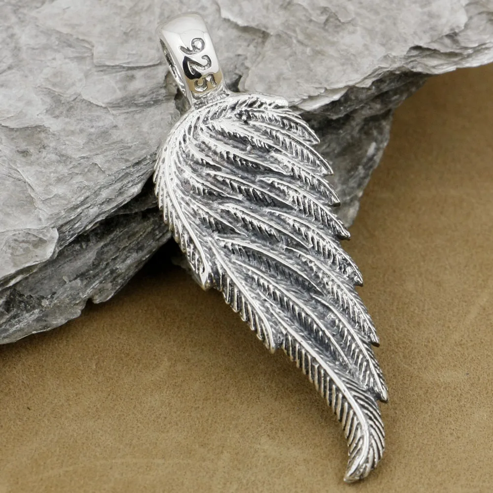 LINSION Angel Bird Wing Feather 2-Side 925 Sterling Silver Charms Pendant 8A008