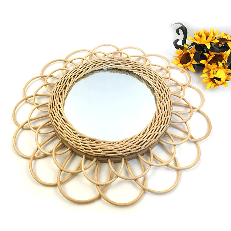 Home Rattan Plaited Art Living Room Nordic Style Makeup Decorative Mirror Wall Hanging Bedroom Bathroom Photography Prop