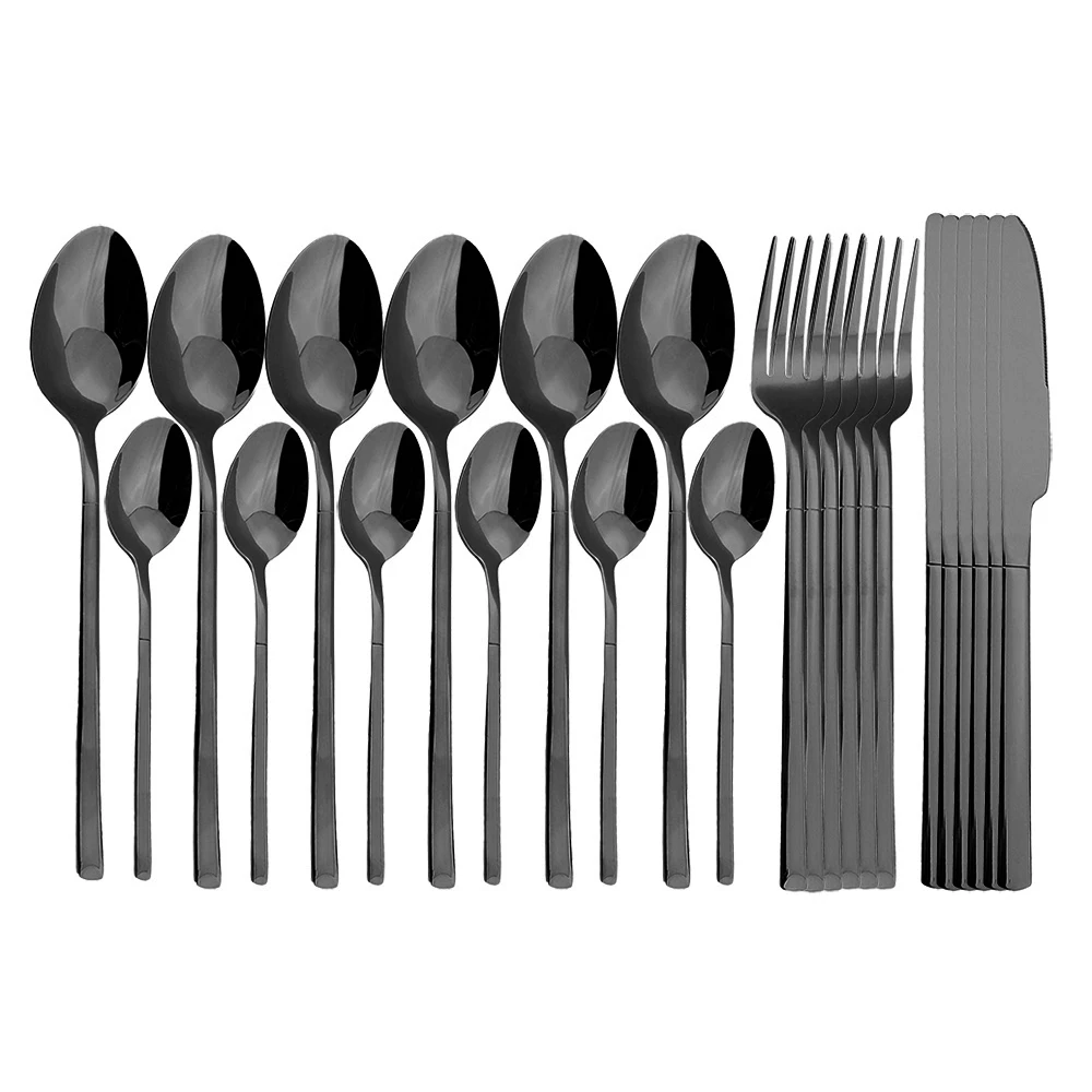 

24Pcs Dinnerware Cutlery Stainless Steel Silverware Set Knife Fork Spoon Tableware Set Black Dinner Set Kitchen Flatware