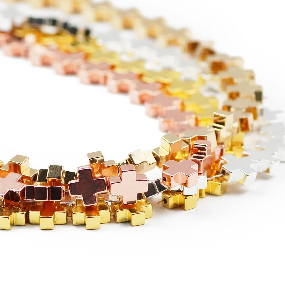 JHNBY Gold Color Jesus Cross Hematite Natural Stone 8mm 46pcs Spacer Loose Beads For Jewelry bracelets Making Diy Accessories