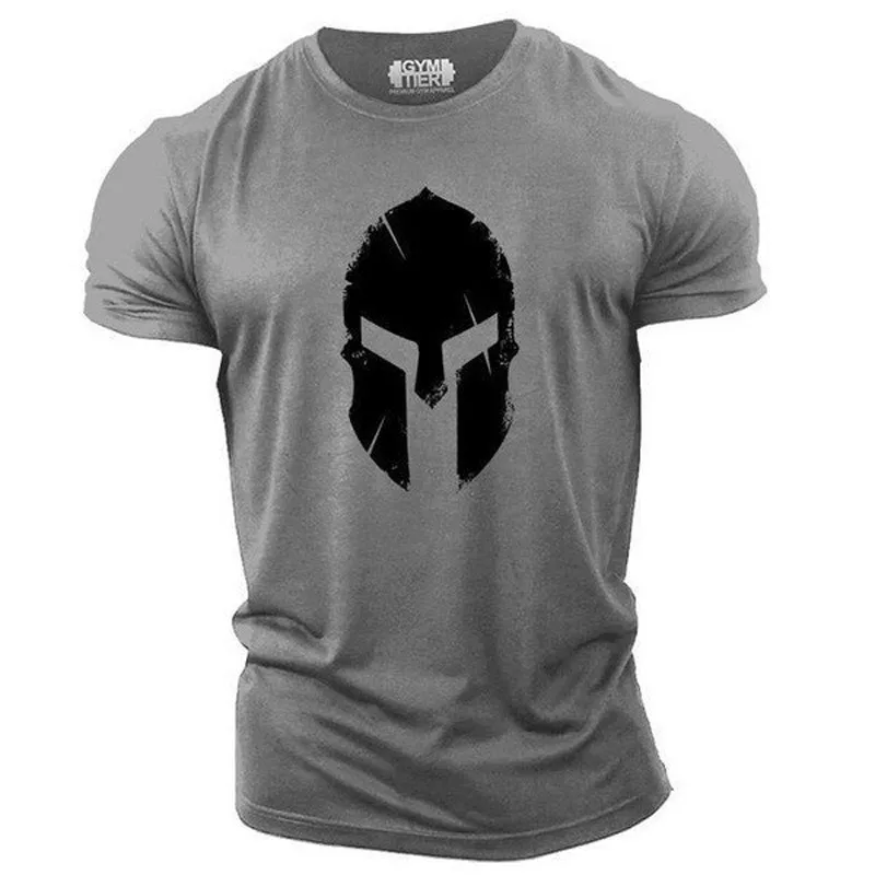 Muscle fitness Spartan cartoon avatar new summer 3D printing T-shirt men and women  pullover O-neck solid color bodybuilding top