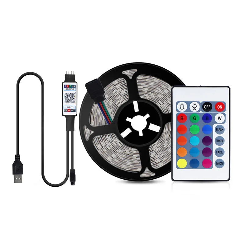 Tira de luces LED con Bluetooth, cinta de luces RGB 2835SMD, 5V, luz blanca cálida, controlador de 24 teclas, 1M-5M