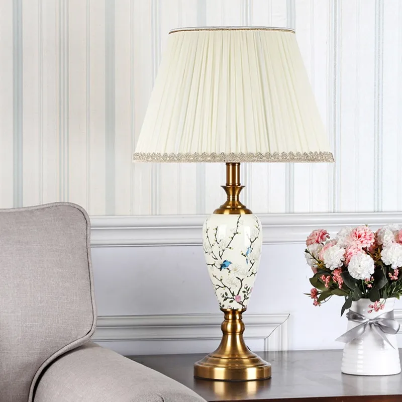 OURFENG Luxury Bedside Table Desk Lamp White Ceramic Modern LED Decorative Light For Living Room Bedroom Study Office