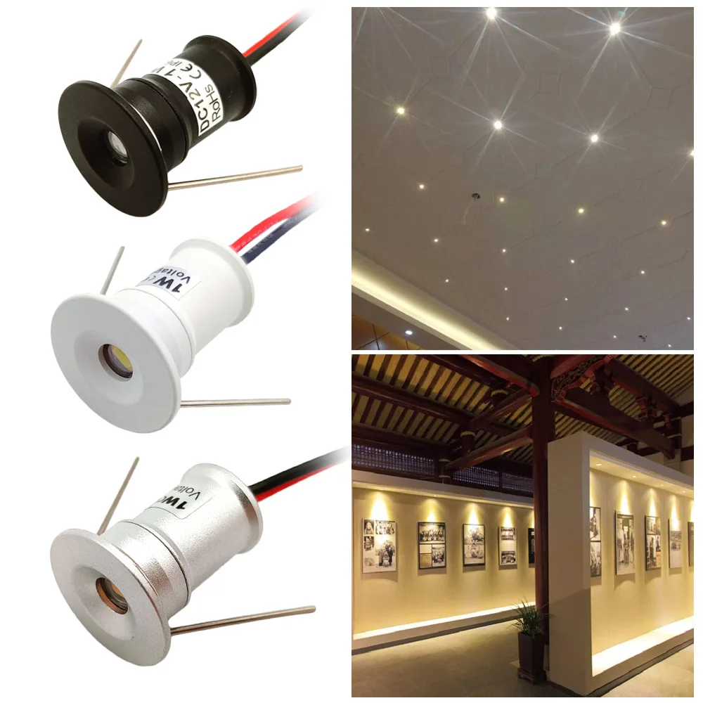 New 1W LED Recessed Cabinet Mini Spotlight Led Downlight Jewelry Cabinet Lamp DC12V LED Ceiling Star Light