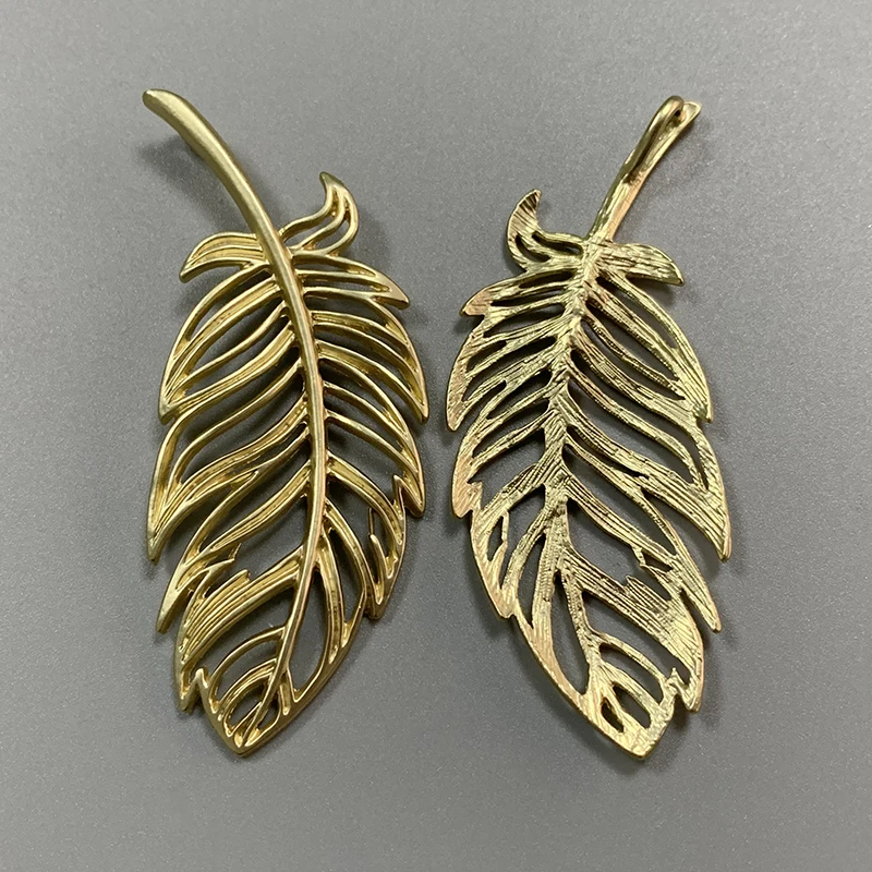 1 Piece Matt Gold Color Feather Leaf Charms Pendants for DIY Necklace Jewellery Making Accessories 79x33mm