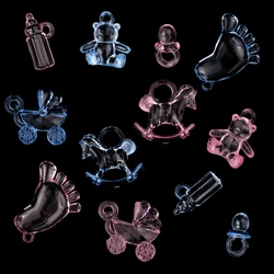 20pcs/lot 7 Designs Pink Blue Acrylic Cute Bear/Carriage/Rocking Horse For Baby Shower Christening Party Candy Box Gift Favor