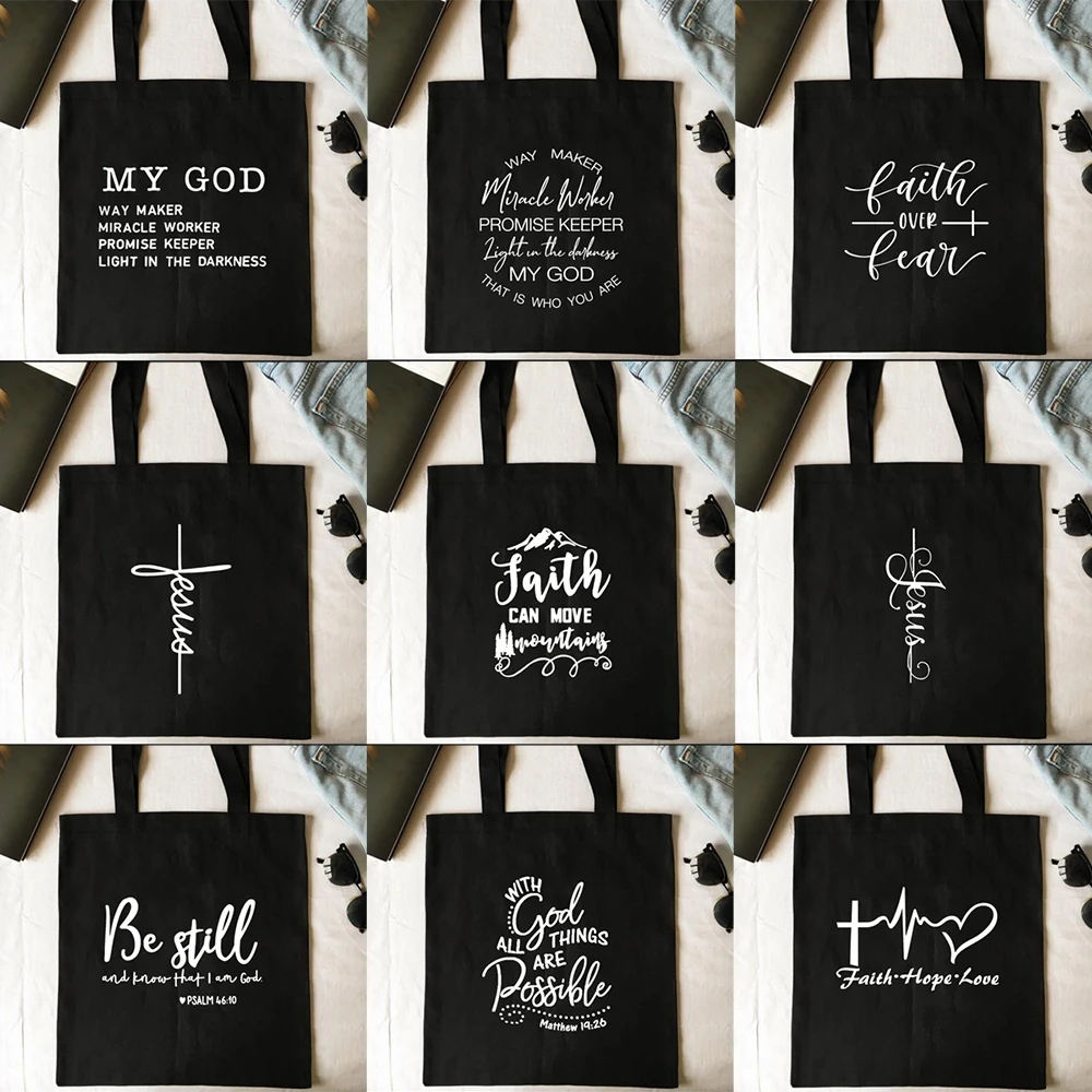 Shopping Bags Way Maker Miracle Worker My God Christian Canvas Tote Bag Faith Hope Love Jesus Print Reusable Shoulder Book Bag