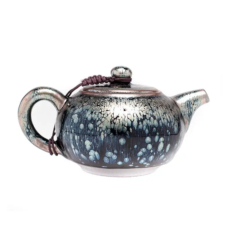 

Jian Zhan 220ml Handmade Smoke Tenmoku Teapot Chinese Ancient Craft Ceramic Natural oilspot Glaze intangible cultural heritage