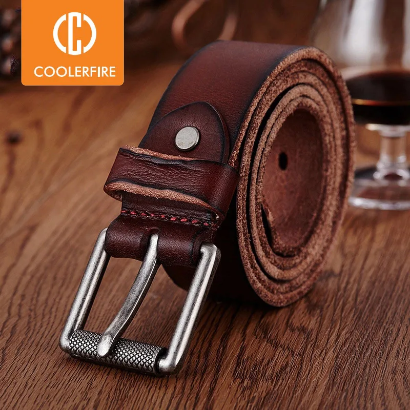 Men Belt  Top Quality Genuine Leather Belts for men Vintage Pin Buckle full Grain Jeans Strap LD015