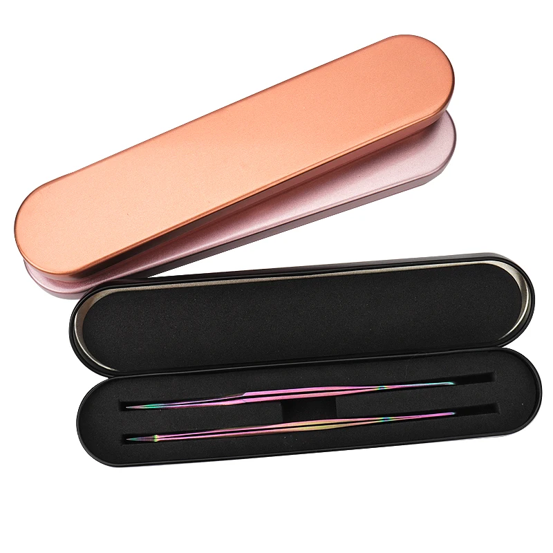 Tweezers Storage Box Tinplate Double Slots Eyelashes Extension Beauty Makeup Tweezers Protection Box For Grafting Eye Lash Tools