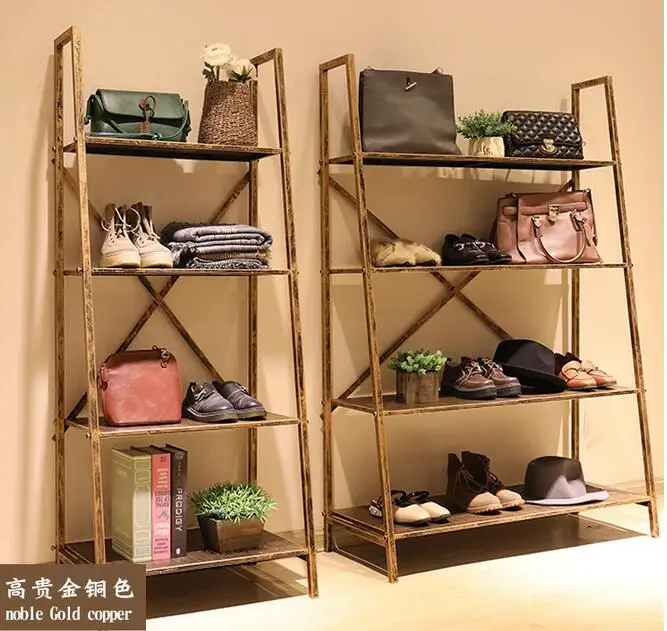 Clothing store shoe rack bag storage display shelf shoe store display shelf shoe bag cabinet multi-layer retro iron shelf