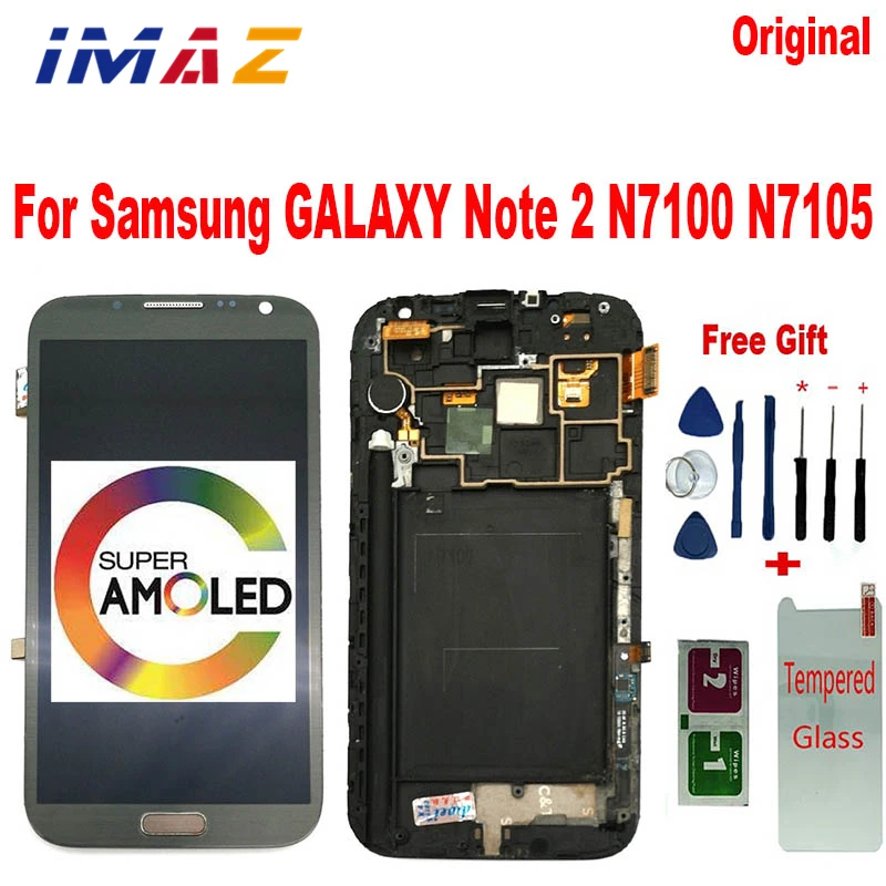 

IMAZ 5.5" Super AMOLED LCD Display For Samsung Galaxy Note 2 N7100 N7105 LCD Display Touch Screen With Frame Digitizer Assembly