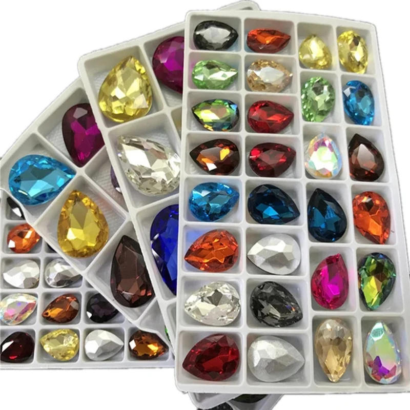 All Colors Glass Crystal POINTED BACK Teardrop Rhinestones 4x6,6x8,7x10,10x14,13x18,18x25,20x30mm Dress Drop stone