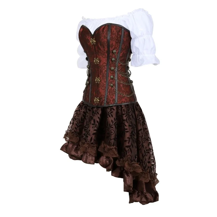 Déguisement Pirate Steampunk Femme 3 Pièces – Corset, Blouse et Jupe – photo 15