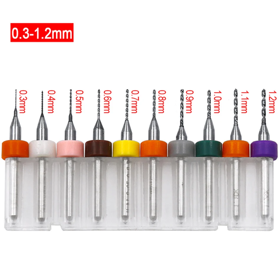 10 cái/bộ 0.1mm-1.2mm PCB Mini mũi thép Tungsten Carbide cho in bảng mạch Mũi khoan CNC bit Máy