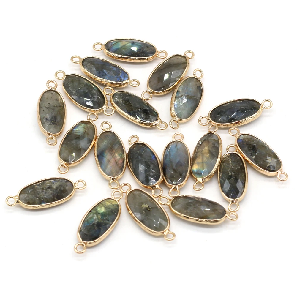 2pc Natural Stone Faceted Pendants Gold plated Labradorites Connector for Trendy Jewelry Making Diy Women Necklace Bracelet