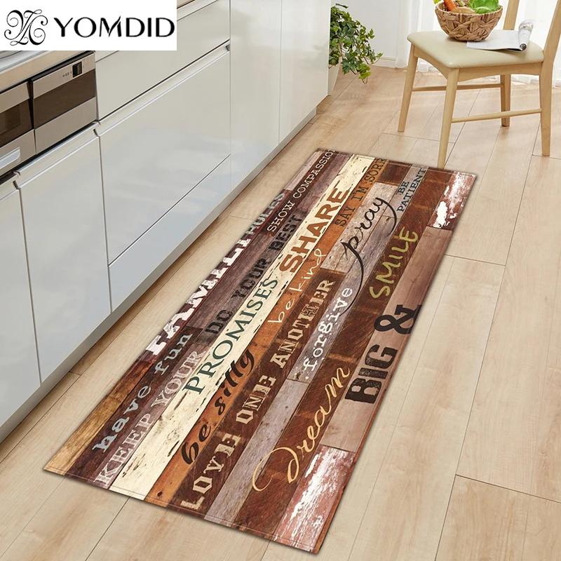 Long Kitchen Mat Bedroom Entrance Doormat Home Hallway Floor Decoration Living Room Carpet Wood grain Bathroom Anti-Slip Rug