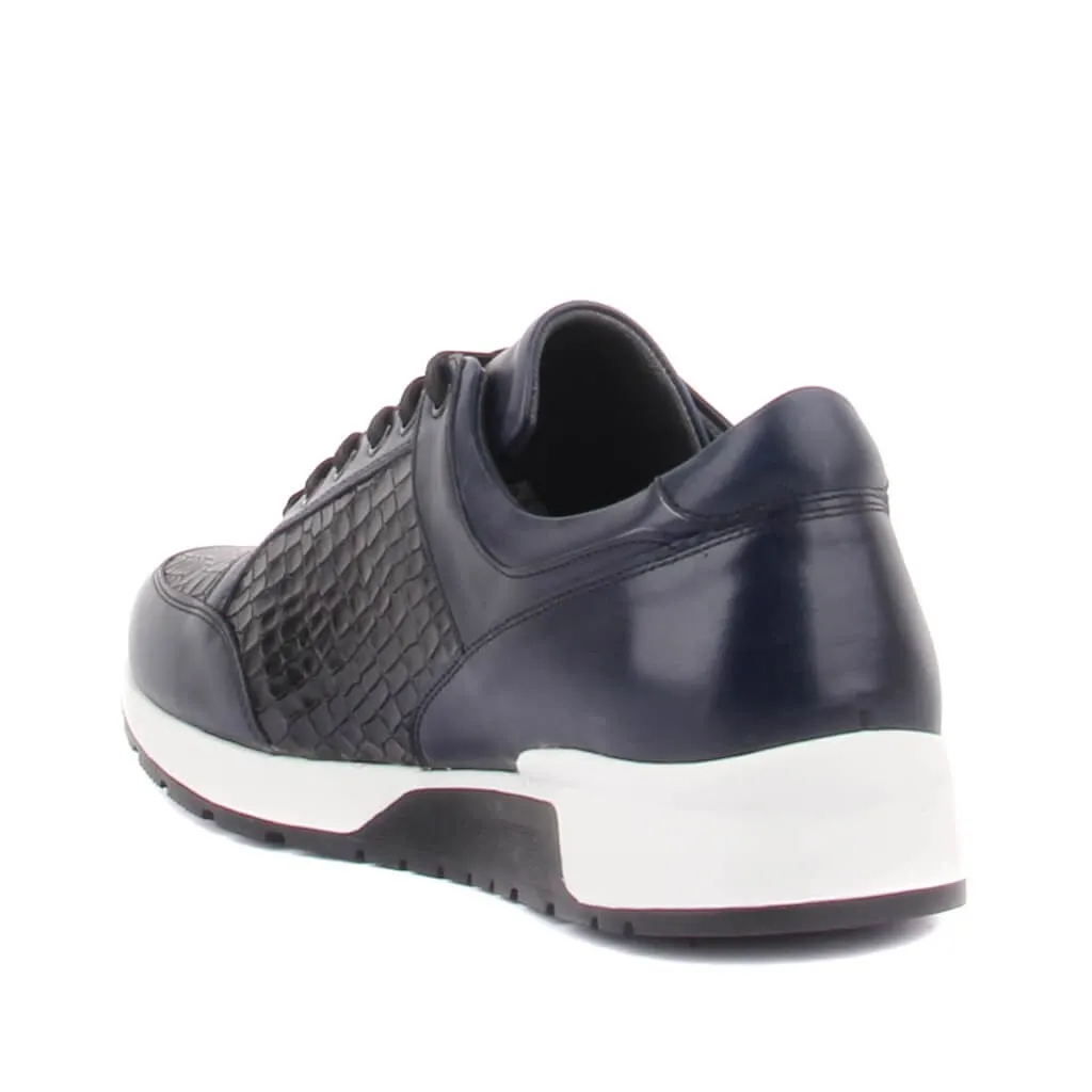 Sepatu Kasual Pria Renda Kulit Biru Dongker Fosco