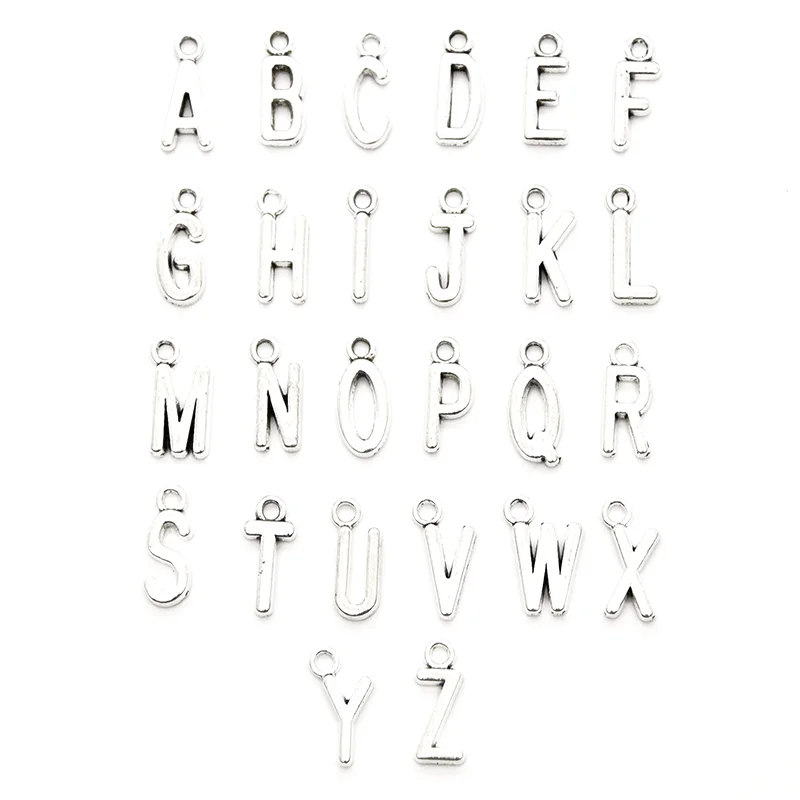 52pcs(2set) Two Color A-Z Letter Charms Zinc Alloy Metal Alphabet Pendants For DIY Necklace Jewelry Accessories Making 16*7mm