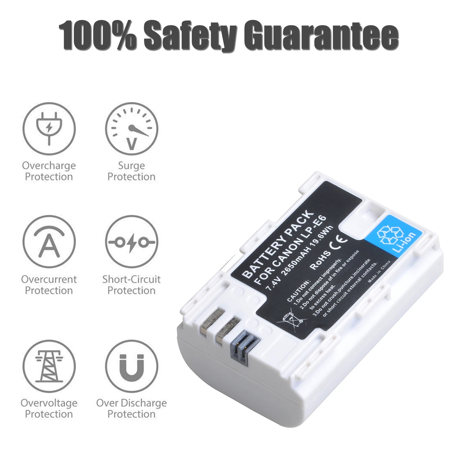 Carregador de bateria lp e6, 2650mah, com porta tipo c, para canon eos, 5ds, r, 5d, mark ii, 5d, mark iii, 6d, 7d, 60da