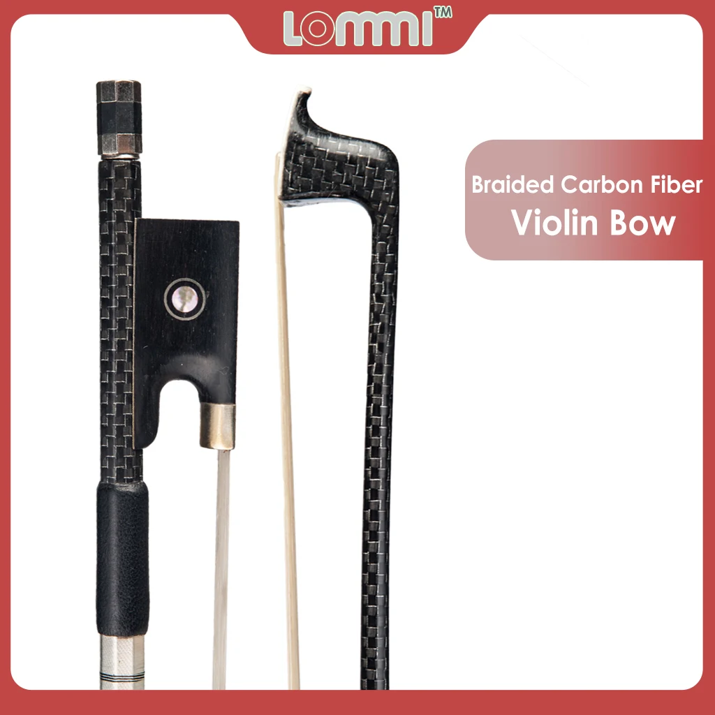 

LOMMI Master Silver Braided Carbon Fiber Violin Bow 4/4 Round Stick White Horsehair Ebony Frog Parisian Eye Inlay Fast Response