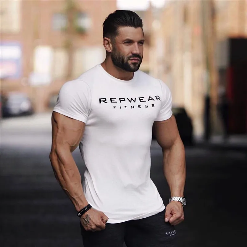 2022 summer cotton men shirt gym fitness men t-shirt brand clothing Sports t shirt male print short sleeve Running t shirt men