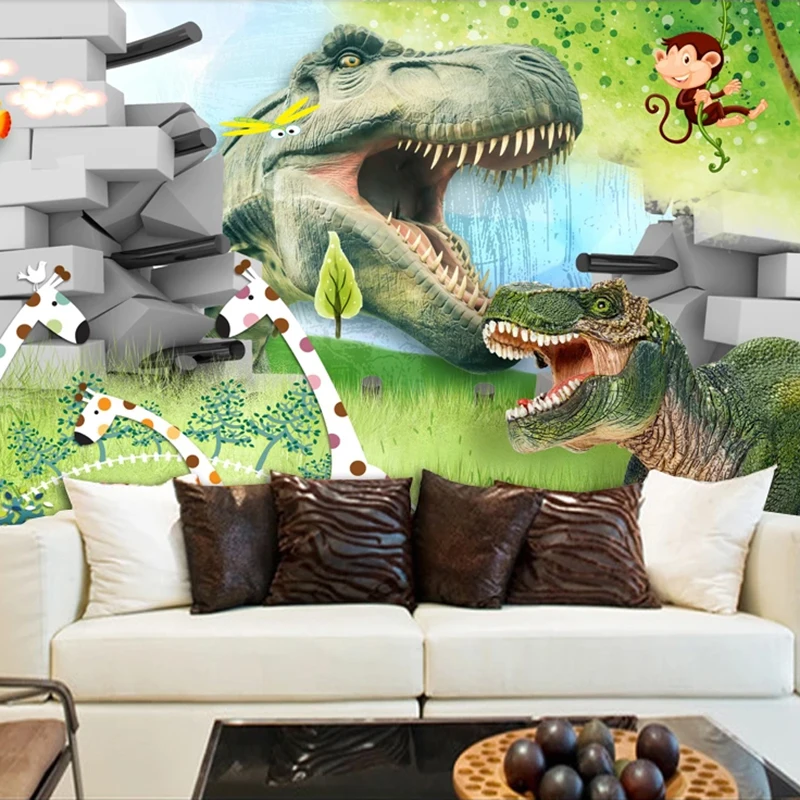 Custom Photo Wall Paper 3D Cartoon Dinosaur Poster Art Wall Painting Children Room Bedroom Living Room Non-woven Mural Wallpaper