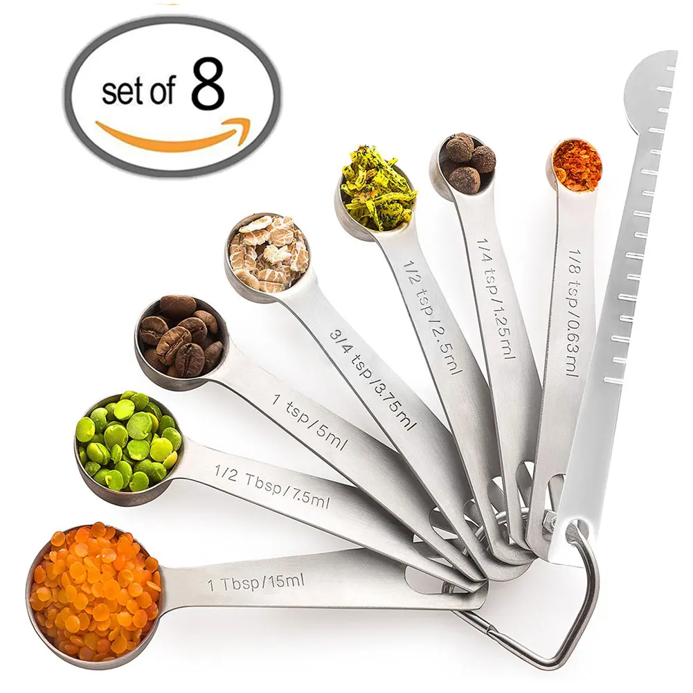 ECH.APR Multipurpose Food-grade Stainless Steel Measuring Spoon Coffee Powder Spice Measure Scoop 8pcs/set Kitchen Baking Tools