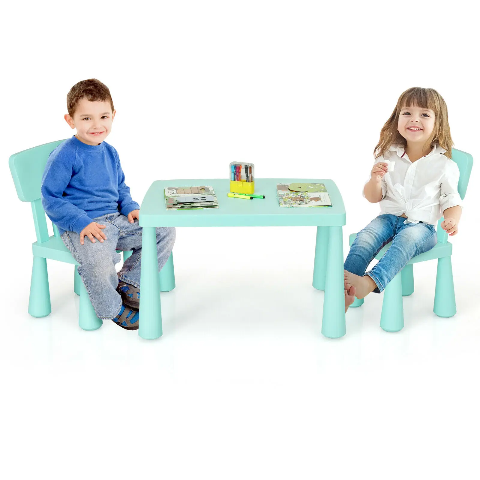 Babyjoy Kids Tafel & 2 Stoelen Set Peuter Activiteit Spelen Eetkamer Studie Bureau Groene HW66810GN