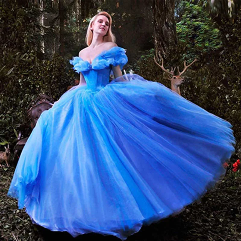 Halloween Frauen Neue Film Blau Cinderella Liebsten Luxus Hochzeit Kleid Erwachsene Ballkleid Hochzeit Kleider Robe De Mariee