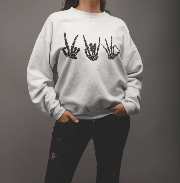 

Skeleton Hands Halloween Jumper For Adults Halloween Hipster Sweatshirt For Men And Women Long Fashion 100%Cotton Drop Shipping