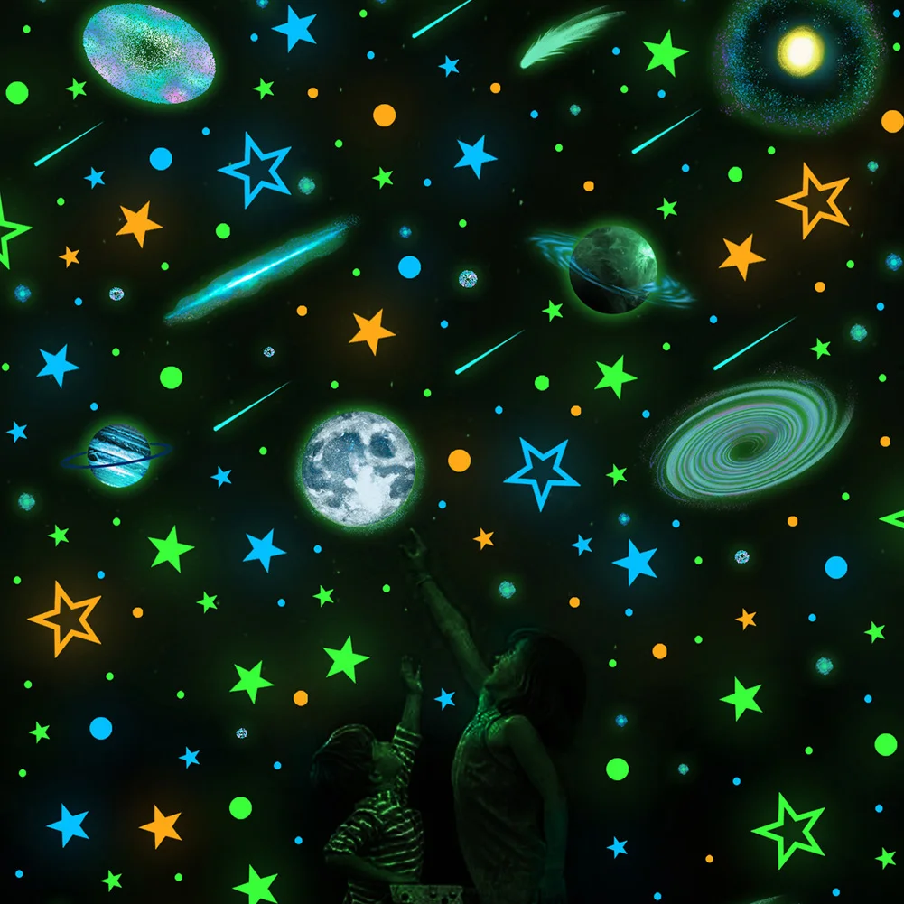 497 Pcs/Set Luminous Stars Dots Planet Wall Sticker For Baby Kids Room Bedroom Home Decoration Mural Glow In The Dark Decals