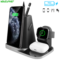 15W 4 IN 1 QI Wireless Charger Stand Fast Charging Dock With Pencil Holder For AirPods 1 2 Pro i-Watch 1 2 3 4 5 Mobile Phone