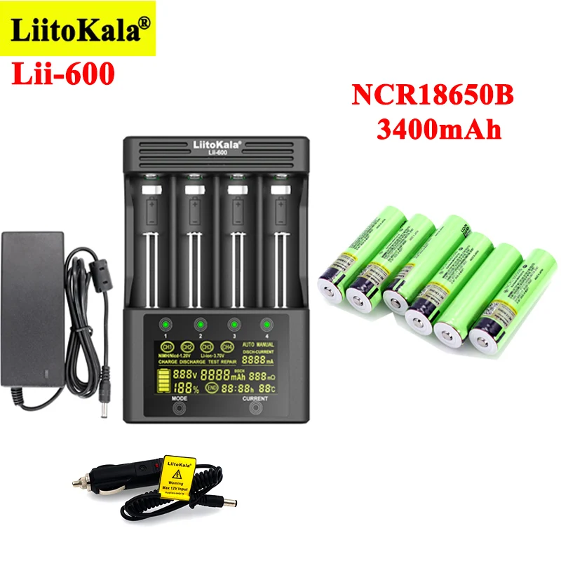 

LiitoKala NCR18650B 3400mAh Rechargeable batteries with Lii-600 Battery Charger for 3.7V Li-ion 18650 21700 26650 1.2V AA NiMH