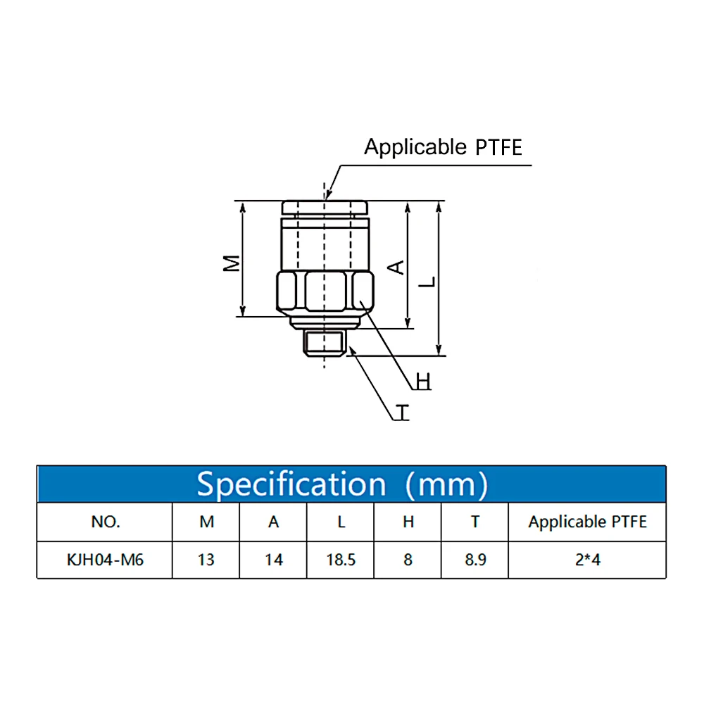 2pcs KJH 04 M6 Pneumatic Connector Straight Air 3D Printer Part Copper Connector For V6 Bowden Extruder 4*2mm Filament PTFE tube
