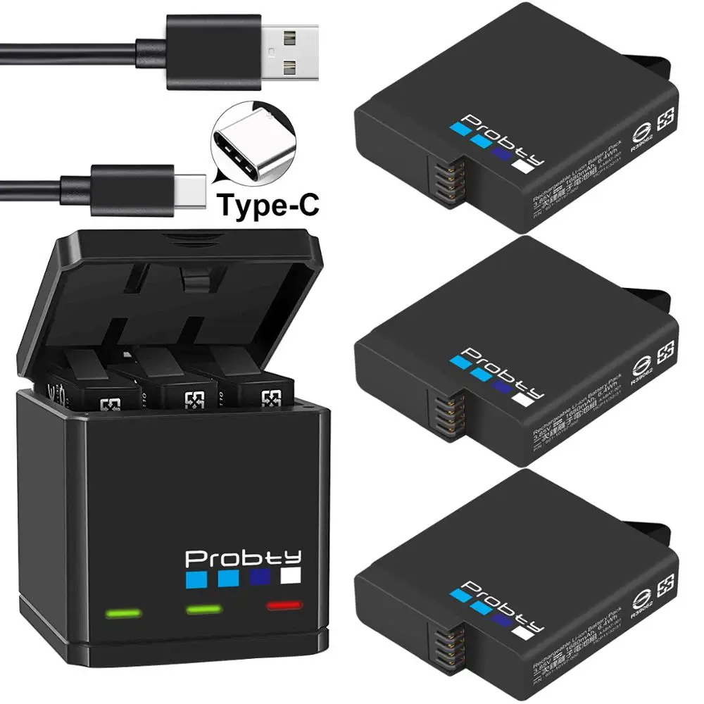Originele probe voor GoPro Hero 7 hero 6 hero 5 Zwarte batterij of drievoudige oplader voor Go Pro Hero 7 6 hero5 Zwarte camera batterij