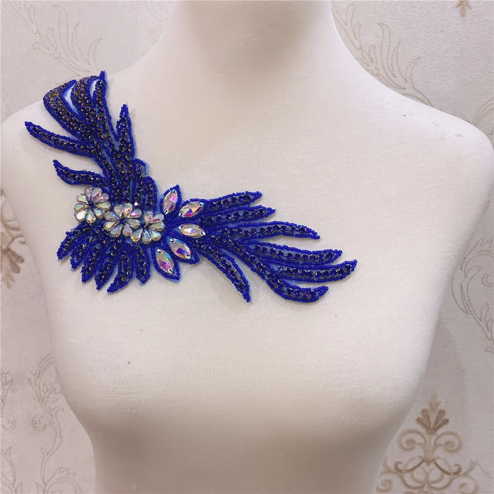 2pcs New design Handmade Crystal Rhinestone Applique patches Iron on Bridal Sash Belt  for Decoration