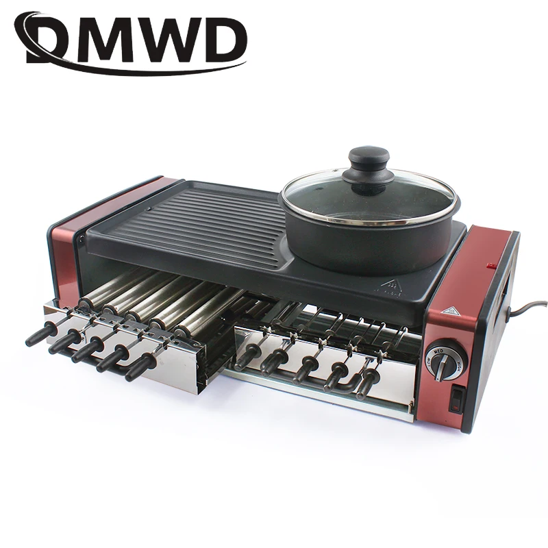 Multifunction Electric Skewer Griddle Hot Pot Barbecue Grill Elecitrc BBQ Kebab Rotary Grill Stove Rotisserie Teppanyaki Fry Pan