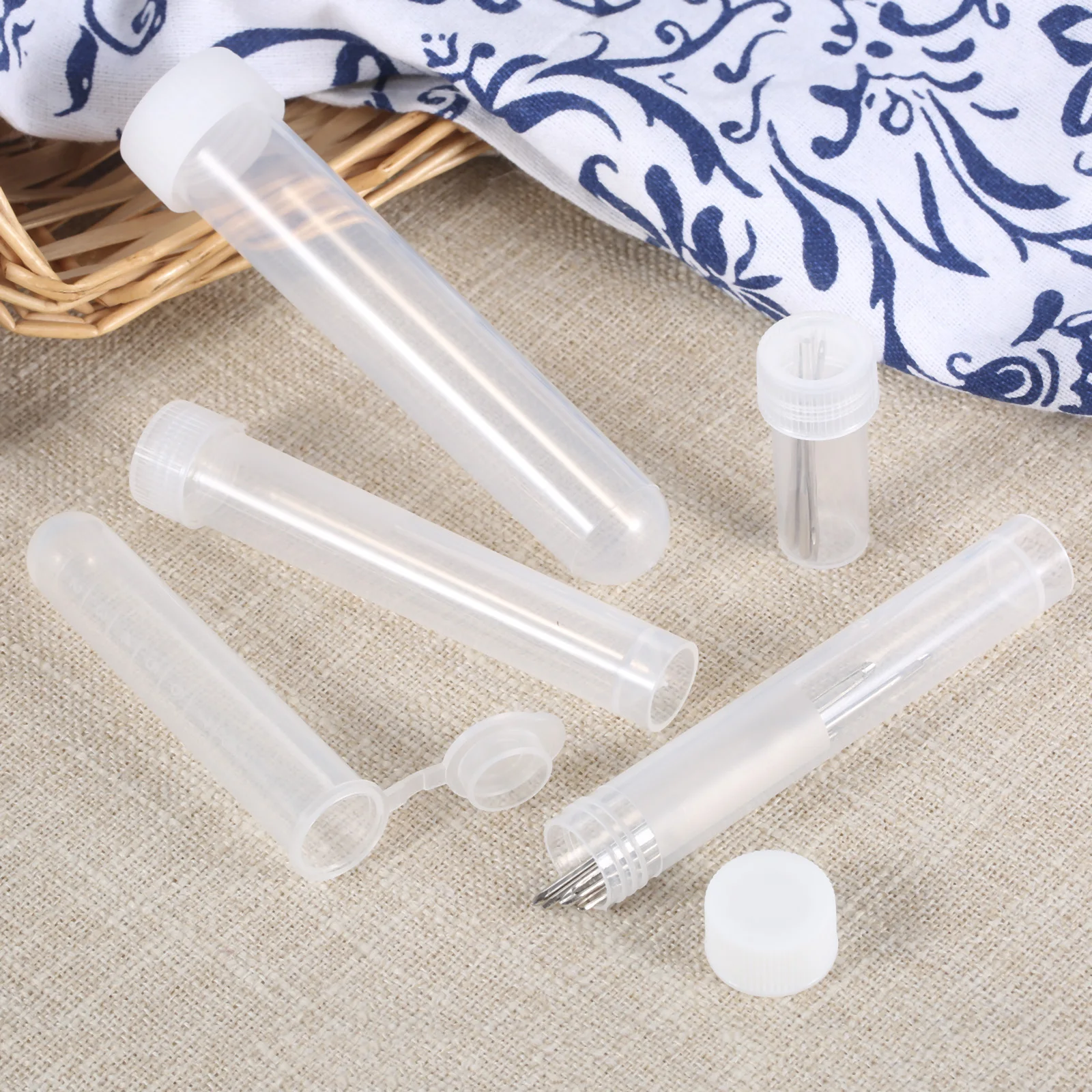 5pcs Clear Sewing Needles Storage Tube Plastic Pin Bottle Beads Button Sequins Container Box Holder 5 Sizes Organizer Bottle