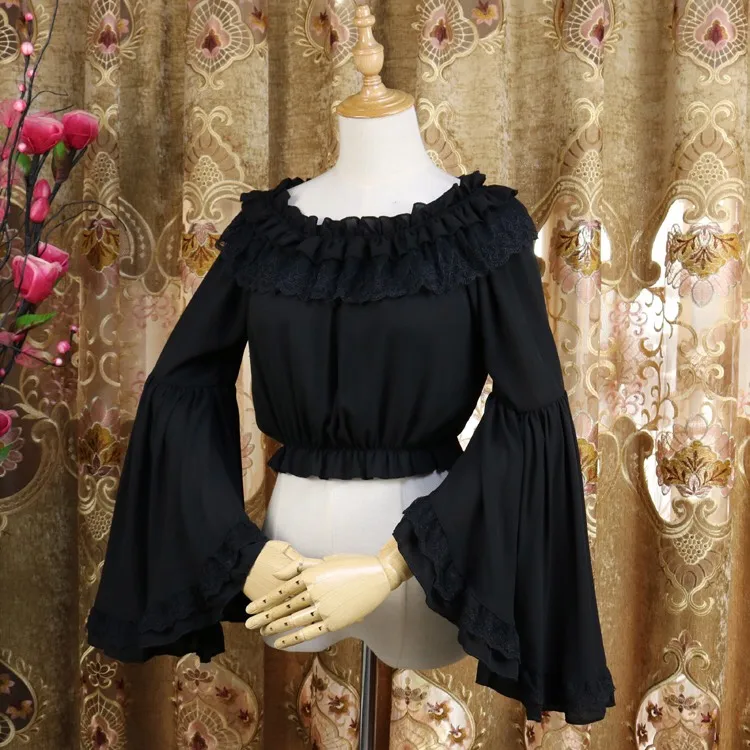 Sweet lolita top kawaii girl peter pan collar white/black victorian shirt loose gothic lolita shirt loli cosplay lolita top