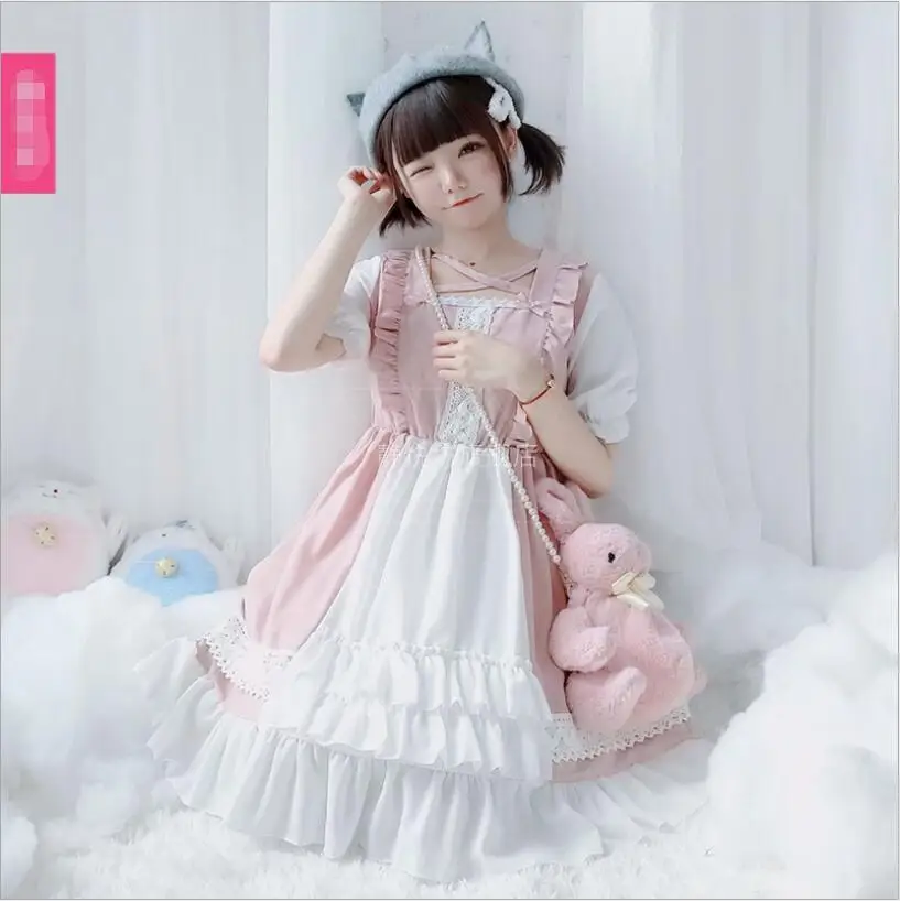 Sommer Lolita Japanischen Mori Mädchen Laterne Kurzarm Kleid Cos Lolita Akademie Stil Kawaii Tee Party Prinzessin Loli Kleid