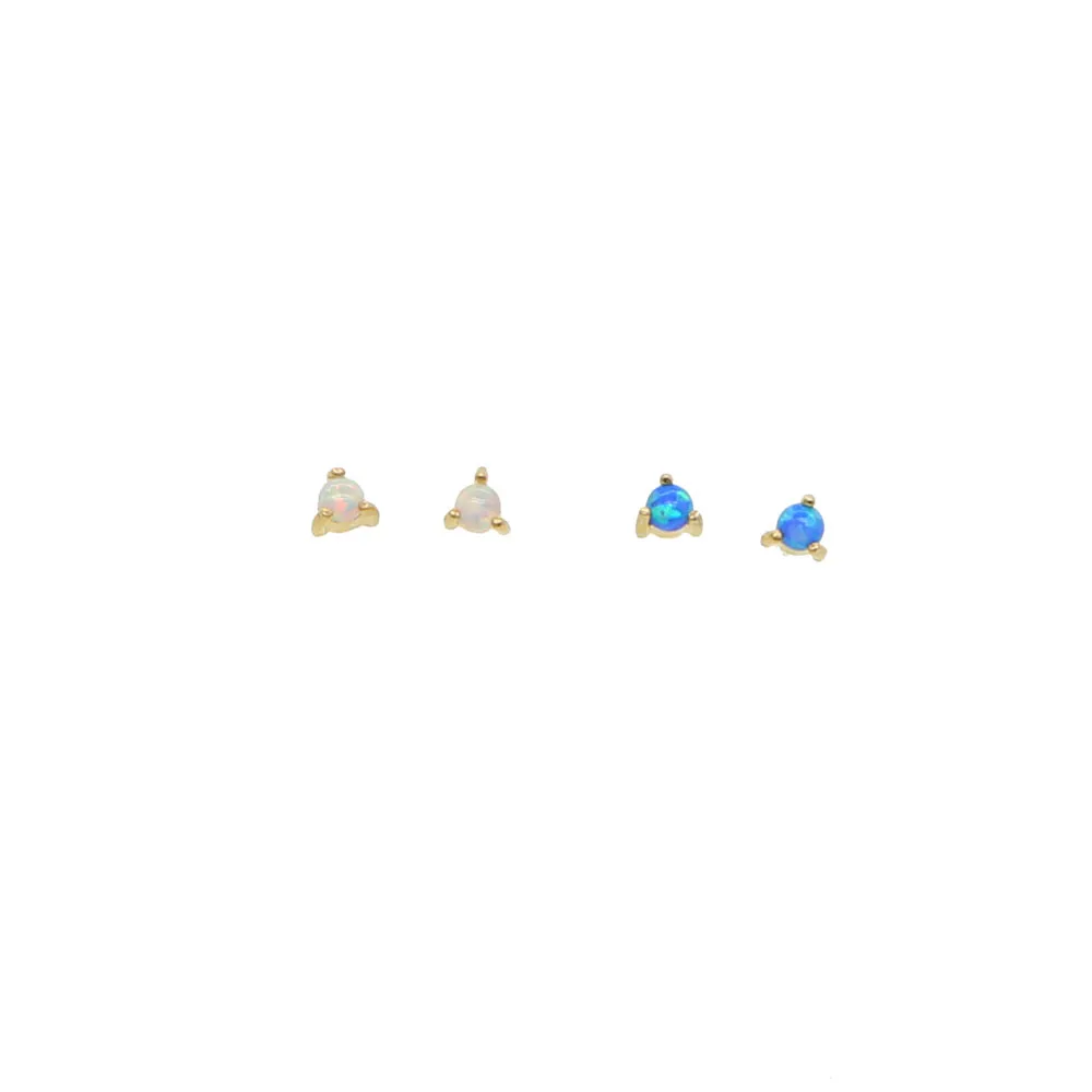 delicate 100% 925 silver opal stud earring white blue fire opal GEM multiple piercing girl women mini minimalist cute tiny earr