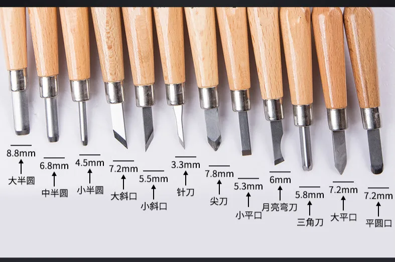 12pcs Professional Wood Carving Chisel Knife Hand Tool Set For Basic Detailed Carving Woodworkers Gouges