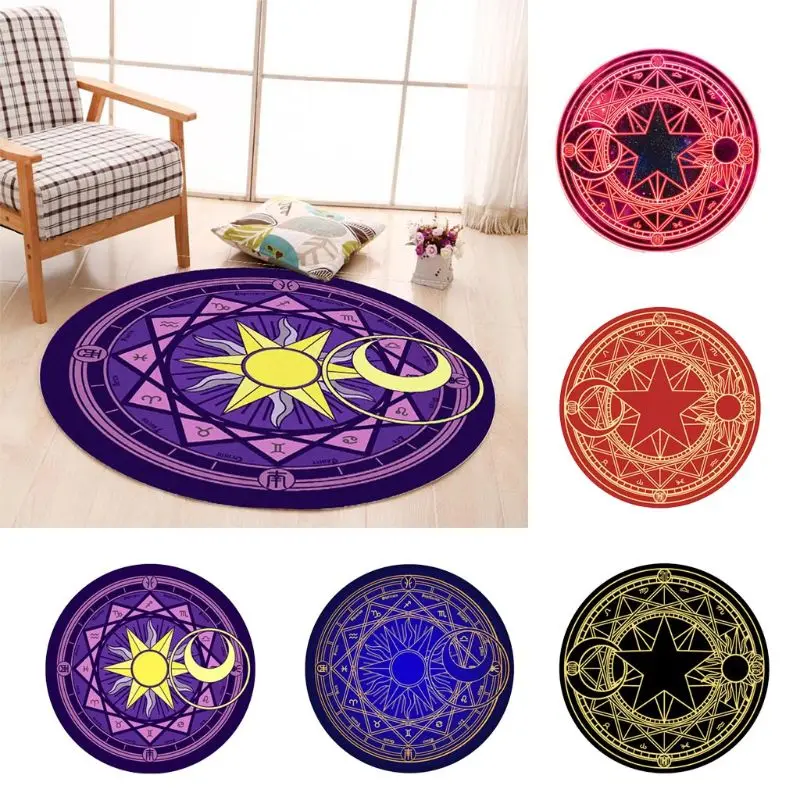 

Diameter 60cm Cartoon Rug Round Tarots Tablecloth Pentagrams Sun Moon Divination